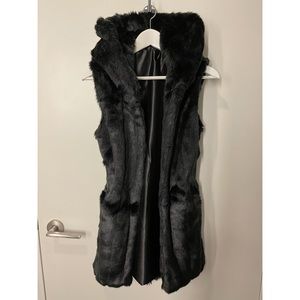 Long Faux Fur Hooded Vest